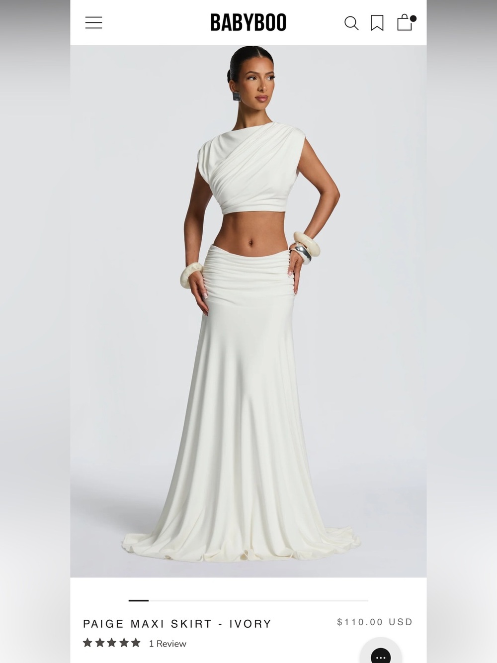 Draped Two-Piece Cream Maxi Skirt Set